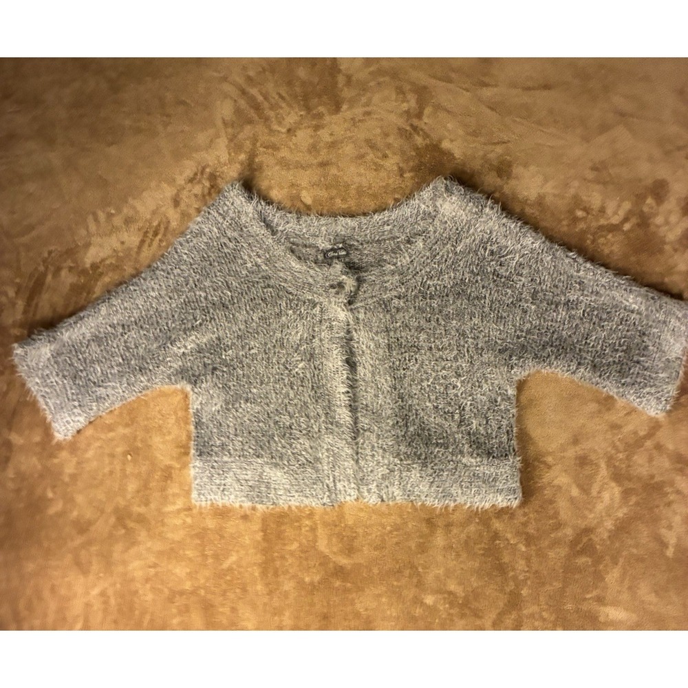 VTG Y2K Clara Vitti Womens Fuzzy Eyelash Knit Cropped Cozy Cardigan S/M 42/44